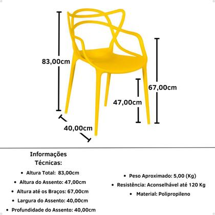 Imagem de Conjunto Mesa de Jantar Redonda Eiffel Branca 120cm com 4 Cadeiras Allegra - Amarelo