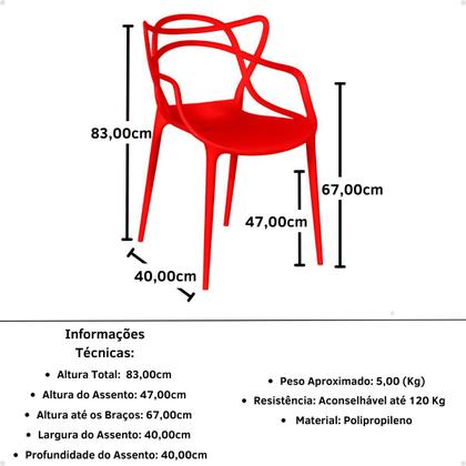 Imagem de Conjunto Mesa de Jantar Redonda Eiffel Branca 120cm com 4 Cadeiras Allegra - Vermelho