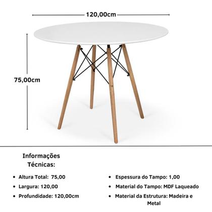 Imagem de Conjunto Mesa de Jantar Redonda Eiffel Branca 120cm com 4 Cadeiras Itália - Branco