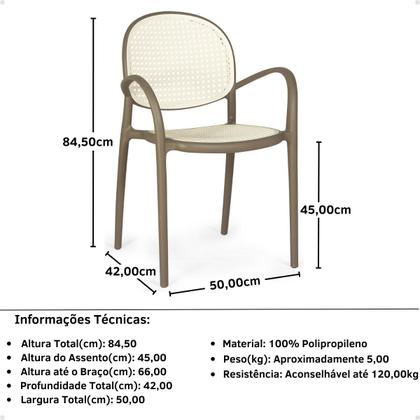 Imagem de Conjunto Mesa de Jantar Redonda Eiffel Branca 120cm com 4 Cadeiras Roma com Braço - Branco/Cinza Escuro