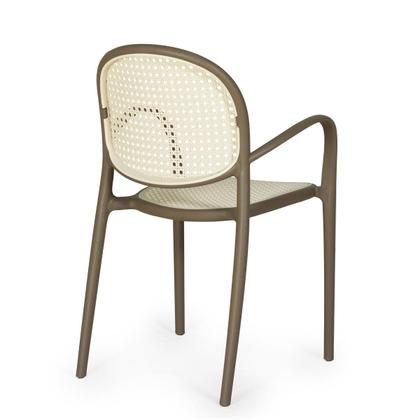 Imagem de Conjunto Mesa de Jantar Redonda Eiffel Branca 120cm com 4 Cadeiras Roma com Braço - Branco/Cinza Escuro