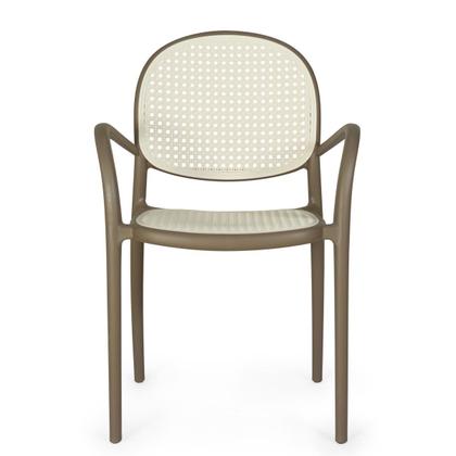 Imagem de Conjunto Mesa de Jantar Redonda Eiffel Branca 120cm com 4 Cadeiras Roma com Braço - Branco/Cinza Escuro