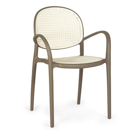 Imagem de Conjunto Mesa de Jantar Redonda Eiffel Branca 120cm com 4 Cadeiras Roma com Braço - Branco/Cinza Escuro