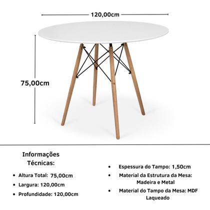 Imagem de Conjunto Mesa de Jantar Redonda Eiffel Branca 120cm com 6 Cadeiras Itália - Amarelo