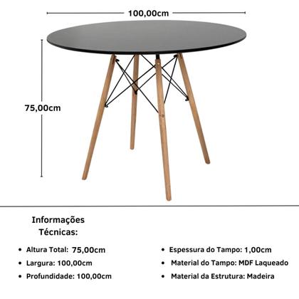 Imagem de Conjunto Mesa de Jantar Redonda Eiffel Preta 100cm com 6 Cadeiras Itália - Cinza