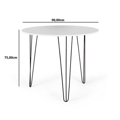 Imagem de Conjunto Mesa de Jantar Redonda Hairpin 90cm Branca com 3 Pés + 4 Cadeiras Eames Eiffel - Nude