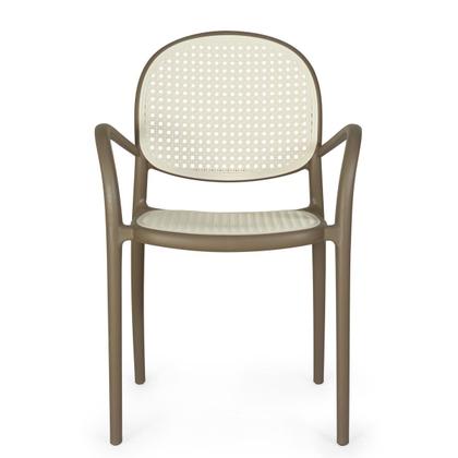 Imagem de Conjunto Mesa de Jantar Redonda Lisa 90cm Branca com 4 Cadeiras Roma com Braço - Cinza