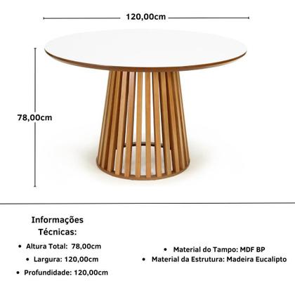 Imagem de Conjunto Mesa de Jantar Redonda Luana Amadeirada Branca 120cm com 4 Cadeiras Eames Eiffel - Preto