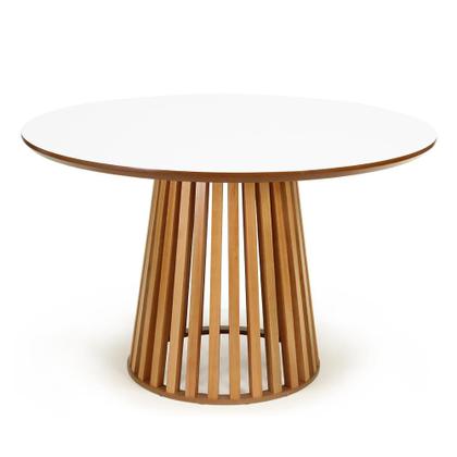 Imagem de Conjunto Mesa de Jantar Redonda Luana Amadeirada Branca 120cm com 4 Cadeiras Eames Eiffel - Preto