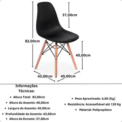 Imagem de Conjunto Mesa de Jantar Redonda Luana Amadeirada Branca 120cm com 4 Cadeiras Eames Eiffel - Preto
