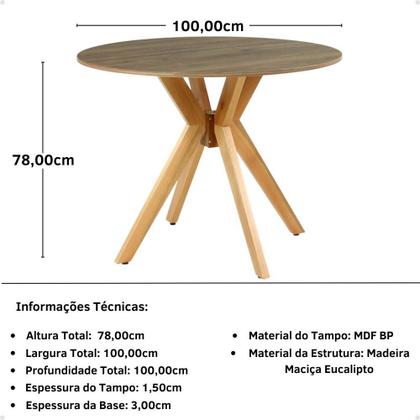 Imagem de Conjunto Mesa de Jantar Redonda Marci Natural 100cm com 4 Cadeiras Eames Eiffel - Nude