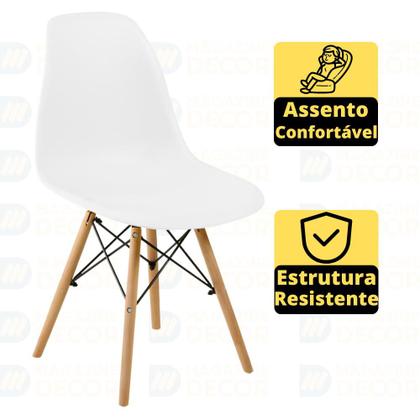 Imagem de Conjunto Mesa de Jantar Redonda Talia Amadeirada Natural 120cm com 4 Cadeiras Eames Eiffel - Branco