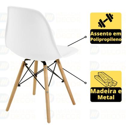 Imagem de Conjunto Mesa de Jantar Redonda Talia Amadeirada Natural 120cm com 4 Cadeiras Eames Eiffel - Branco