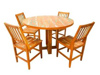 Imagem de Conjunto Mesa de Jantar Redondo 1m com 4 Cadeiras Conforto Madeira de Demolição Peroba Rosa Patina