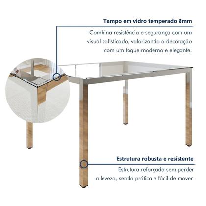 Imagem de Conjunto Mesa de Jantar Retangular 120cm X 85cm Tampo de Vidro Smart com 4 Cadeiras Mono