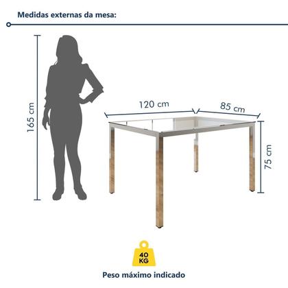 Imagem de Conjunto Mesa de Jantar Retangular 120cm X 85cm Tampo de Vidro Smart com 4 Cadeiras Mono