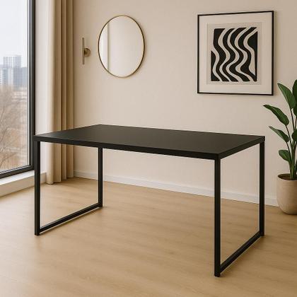 Imagem de Conjunto Mesa de Jantar Retangular 120x80 cm com Tampo Preto e Estrutura em Aço Preto + 4 Cadeiras Brancas com Pés em Madeira