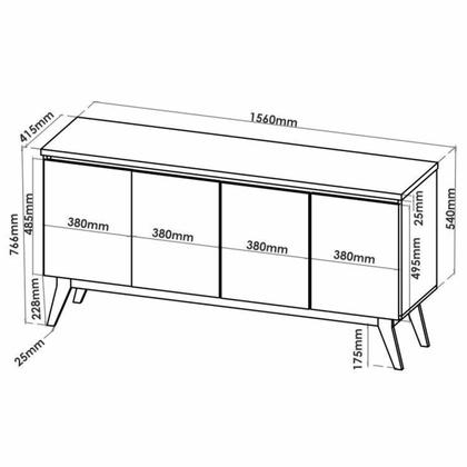 Imagem de Conjunto Mesa de Jantar Retangular 120x90 Ville com 4 Cadeiras Venus e Buffet 4 Portas Eifel Bege/Mel/Off White