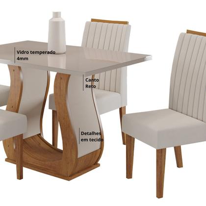 Imagem de Conjunto Mesa de Jantar Retangular Amore 120x80cm com Vidro e 4 Cadeiras