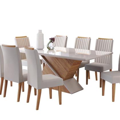 Imagem de Conjunto Mesa de Jantar Retangular Eleganza 200x90cm com Vidro e 8 Cadeiras