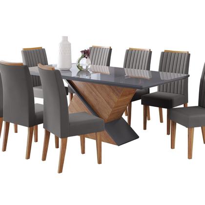 Imagem de Conjunto Mesa de Jantar Retangular Eleganza 200x90cm com Vidro e 8 Cadeiras