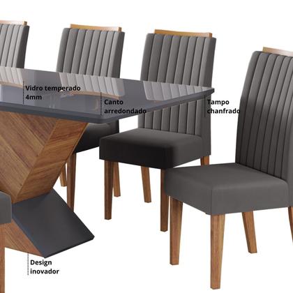 Imagem de Conjunto Mesa de Jantar Retangular Eleganza 200x90cm com Vidro e 8 Cadeiras
