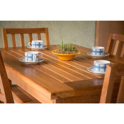 Imagem de Conjunto Mesa De Jantar Ripada 1,20m Com 4 Cadeiras Confort Em Madeira De Lei Maciça Sala de Jantar Cozinha