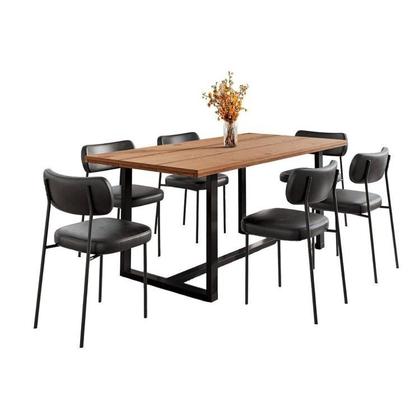 Imagem de Conjunto Mesa de Jantar Rústica de Madeira Maciça com Cadeiras Mona