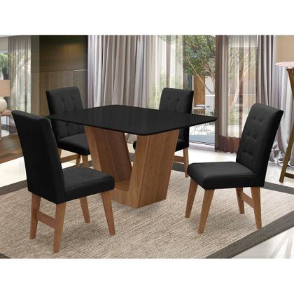 Imagem de Conjunto Mesa de Jantar Safira com 04 Cadeiras Agata 135cm Cedro/Preto/Preto - Doce Sonho Móveis