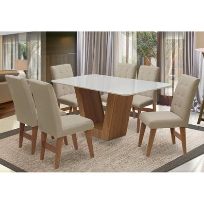 Imagem de Conjunto Mesa de Jantar Safira com 06 Cadeiras Agata 160cm Cedro/Branco Off/Bege - ADJ DECOR