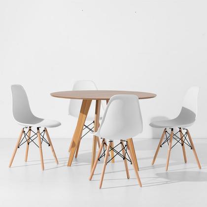 Imagem de Conjunto Mesa de Jantar Square Redonda Freijó - 1,08m + 4 Cadeiras Eiffel - Branca