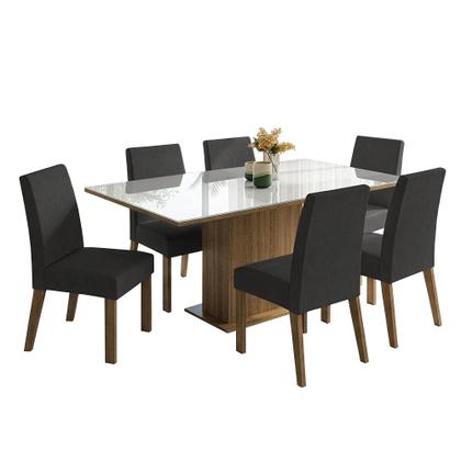 Imagem de Conjunto Mesa de Jantar Tampo de Vidro 6 Cadeiras Rustic/Branco/Suede Imperial Sofia Madesa