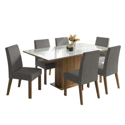 Imagem de Conjunto Mesa de Jantar Tampo de Vidro 6 Cadeiras Rustic/Branco/Suede Imperial Sofia Madesa