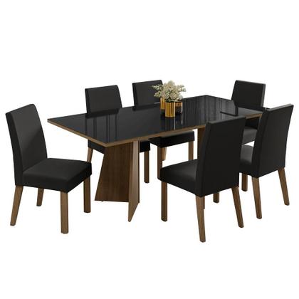 Imagem de Conjunto Mesa de Jantar Tampo de Vidro 6 Cadeiras Rustic/Preto/Oxford Adele Madesa