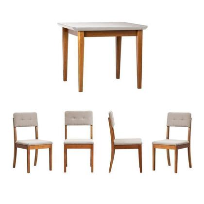 Imagem de Conjunto Mesa de Jantar Tangará 95cm e 4 Cadeiras Estofadas Tiê CabeCasa MadeiraOriginals Bege/Caramelo
