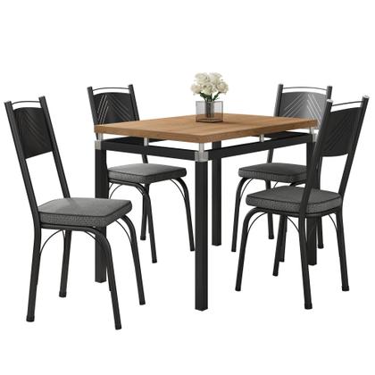 Imagem de Conjunto Mesa de Jantar Tubular com 4 Cadeiras Malva Tampo BP 91x68cm 151 Preto Fosco Assento Platina - Combo Stock