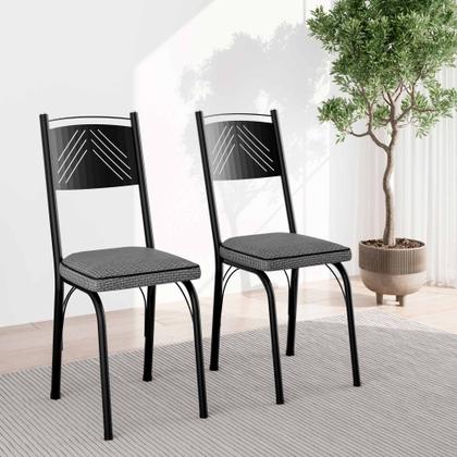 Imagem de Conjunto Mesa de Jantar Tubular com 4 Cadeiras Malva Tampo BP 91x68cm 151 Preto Fosco Assento Platina - Combo Stock