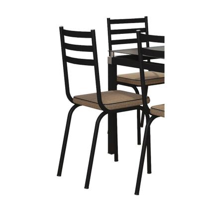Imagem de Conjunto Mesa de Jantar Tubular com 6 Cadeiras Malva Tampo Vidro Retangular 140cm 118 Preto/Rattan - Movelpolo