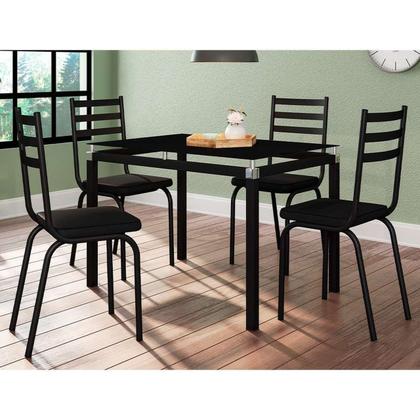 Imagem de Conjunto Mesa de Jantar Tubular Malva Tampo Vidro Retangular 107cm Com 4 Cadeiras 118 Preto - Combo Stock