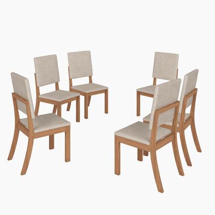 Imagem de Conjunto Mesa de Jantar Vértice com Vidro e 6 Cadeiras Milla Henn - Nature/Off White/Linho