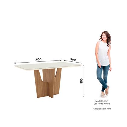 Imagem de Conjunto Mesa de Jantar Vértice com Vidro e 6 Cadeiras Milla Henn - Nature/Off White/Linho