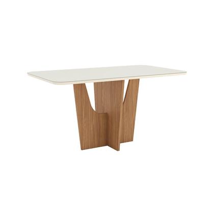 Imagem de Conjunto Mesa de Jantar Vértice com Vidro e 6 Cadeiras Milla Henn - Nature/Off White/Linho