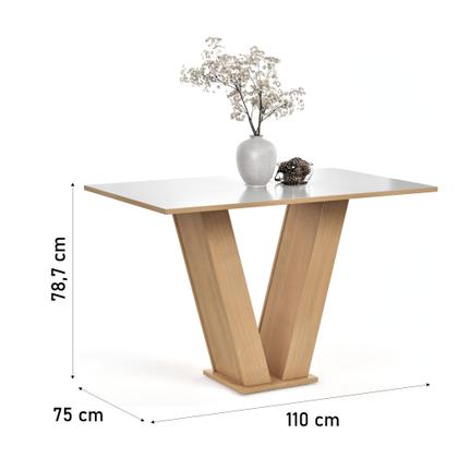 Imagem de Conjunto Mesa de Jantar Vivi com 4 Cadeiras Estofadas 110cm Design Moderno Base em V Tampo Resistente para Sala de Jantar Compacta