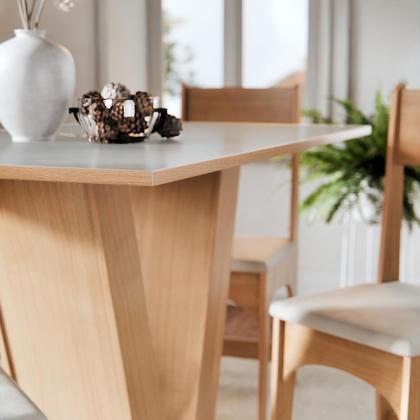 Imagem de Conjunto Mesa de Jantar Vivi com 4 Cadeiras Estofadas 110cm Design Moderno Base em V Tampo Resistente para Sala de Jantar Compacta