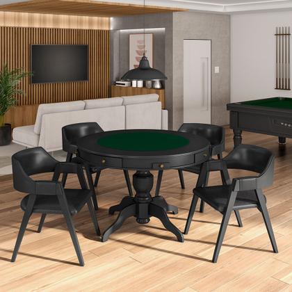 Imagem de Conjunto Mesa de Jogos Carteado Bellagio Tampo Reversível e 4 Cadeiras Madeira Poker Base Estrela PU Preto/Preto G42 - Gran Belo