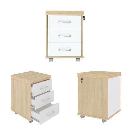 Imagem de Conjunto Mesa Diretor LD , Balcão 2 Portas e Gaveteiro Cor Carvalho com Branco