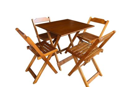 Imagem de Conjunto Mesa Dobrável 70x70 Tampo MDF e 4 Cadeiras Dobrável Retrátil