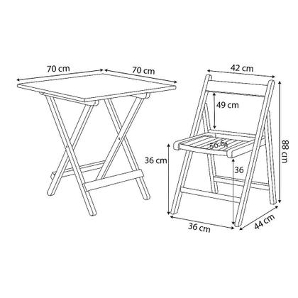 Imagem de Conjunto Mesa Dobrável 70x70 Tampo MDF e 4 Cadeiras Dobrável Retrátil