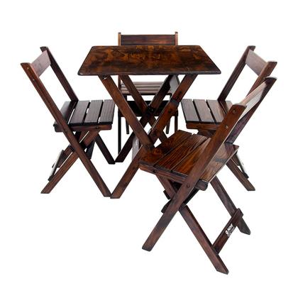 Imagem de Conjunto Mesa Dobrável 70x70cm para Bar e Lanchonetes com 4 Cadeiras em Madeira Maciça - Imbuia