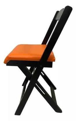 Imagem de Conjunto Mesa Dobrável Com 4 Cadeiras PRETO com estofado LARANJA